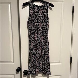 Loft Floral Sleeveless Black Dress, XS